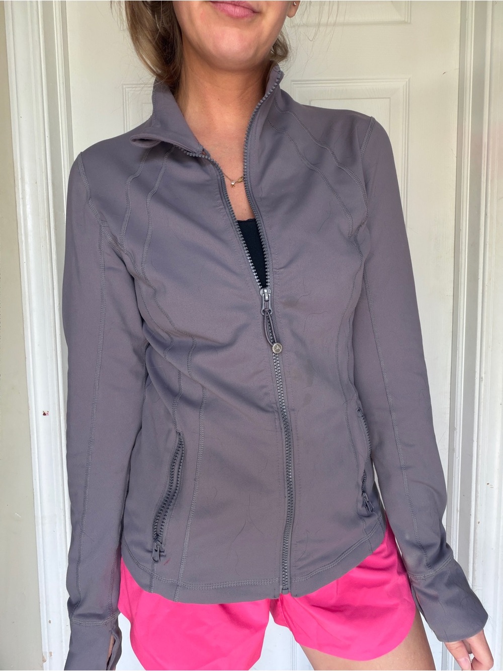 90 Degree By Reflex Mauve Gray Full-Zip Utility Jacket (Lululemon Dupe) - L
